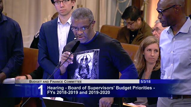 CJCJ's Gerald Miller (right) presents at a Board of Supervisors' Budget & Finance Committee Hearing with the Homeless Employment Collaborative (HEC).