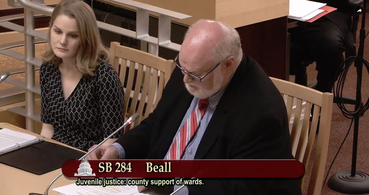 Senator Jim Beall and CJCJ's Maureen Washburn share details of SB 284 with the Senate Public Safety Committee.